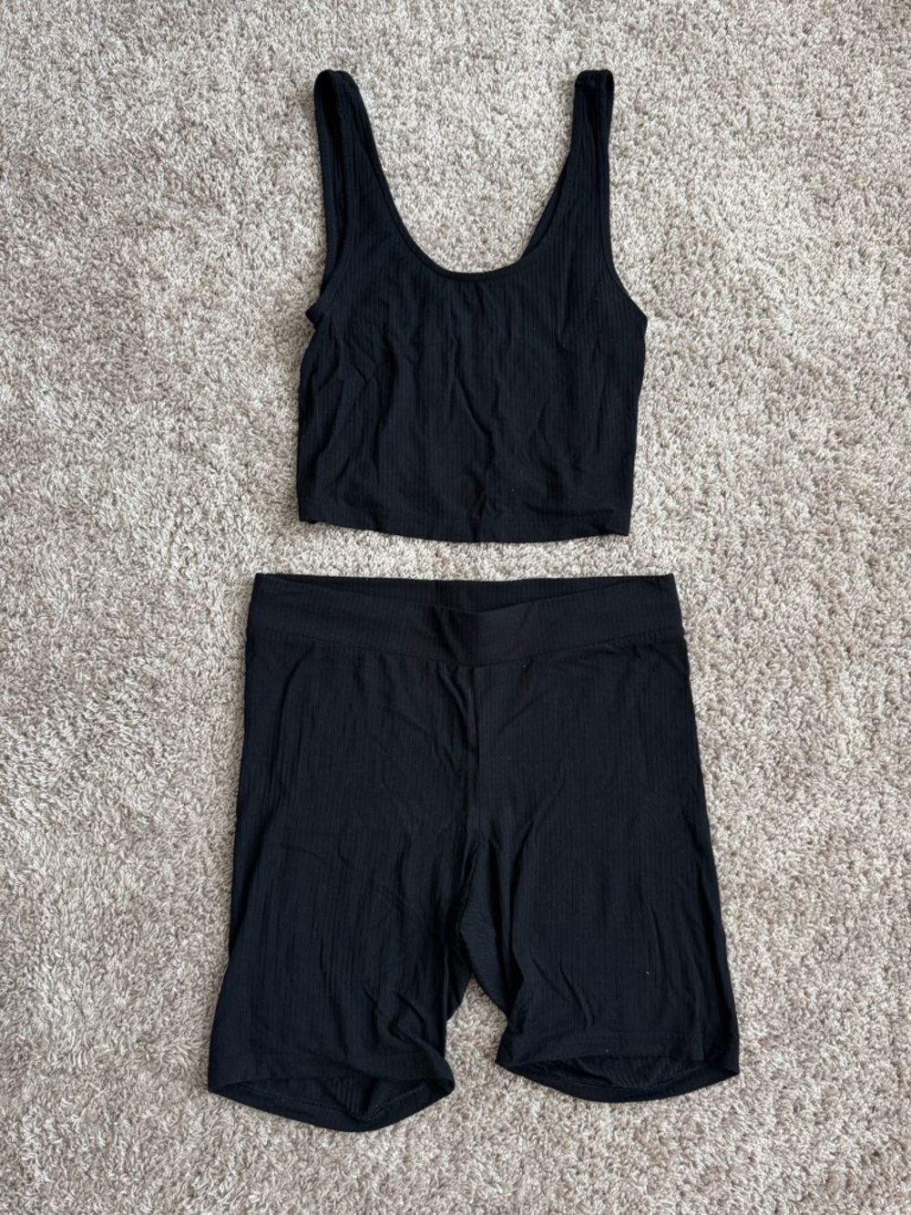 Old Navy Ribbed Pajama Sleep Set Bike Shorts and Tank Top - Black Medium Tall